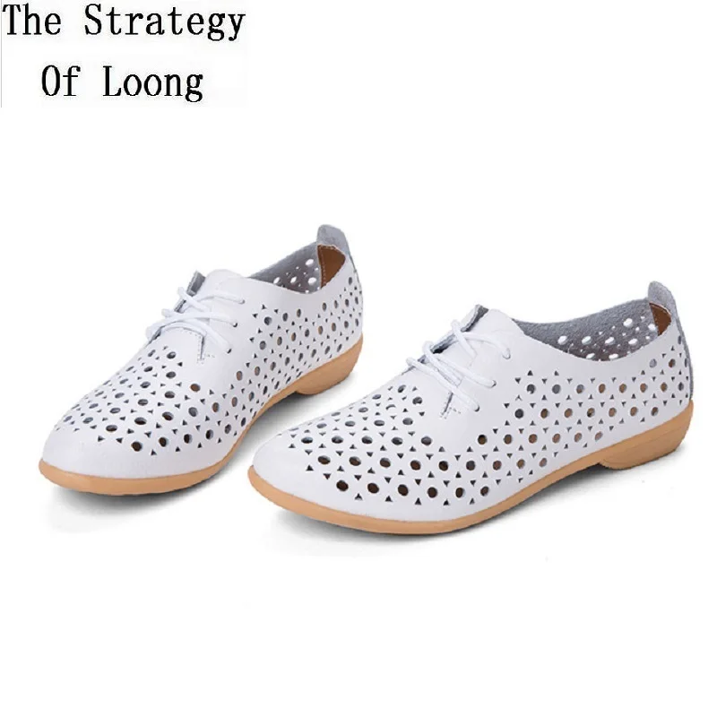 

2019 New Spring Summer Autumn Retro Fashion Genuine Leather Hollow Lace-Up Shallow Women Sandals Lady Leather Shoes 20190621