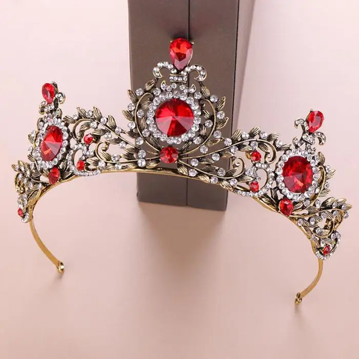 Ретро барокко Красные кристаллы стразы большая корона диадемы de Noiva украшения на голову цветок головной убор женские свадебные аксессуары для волос BH