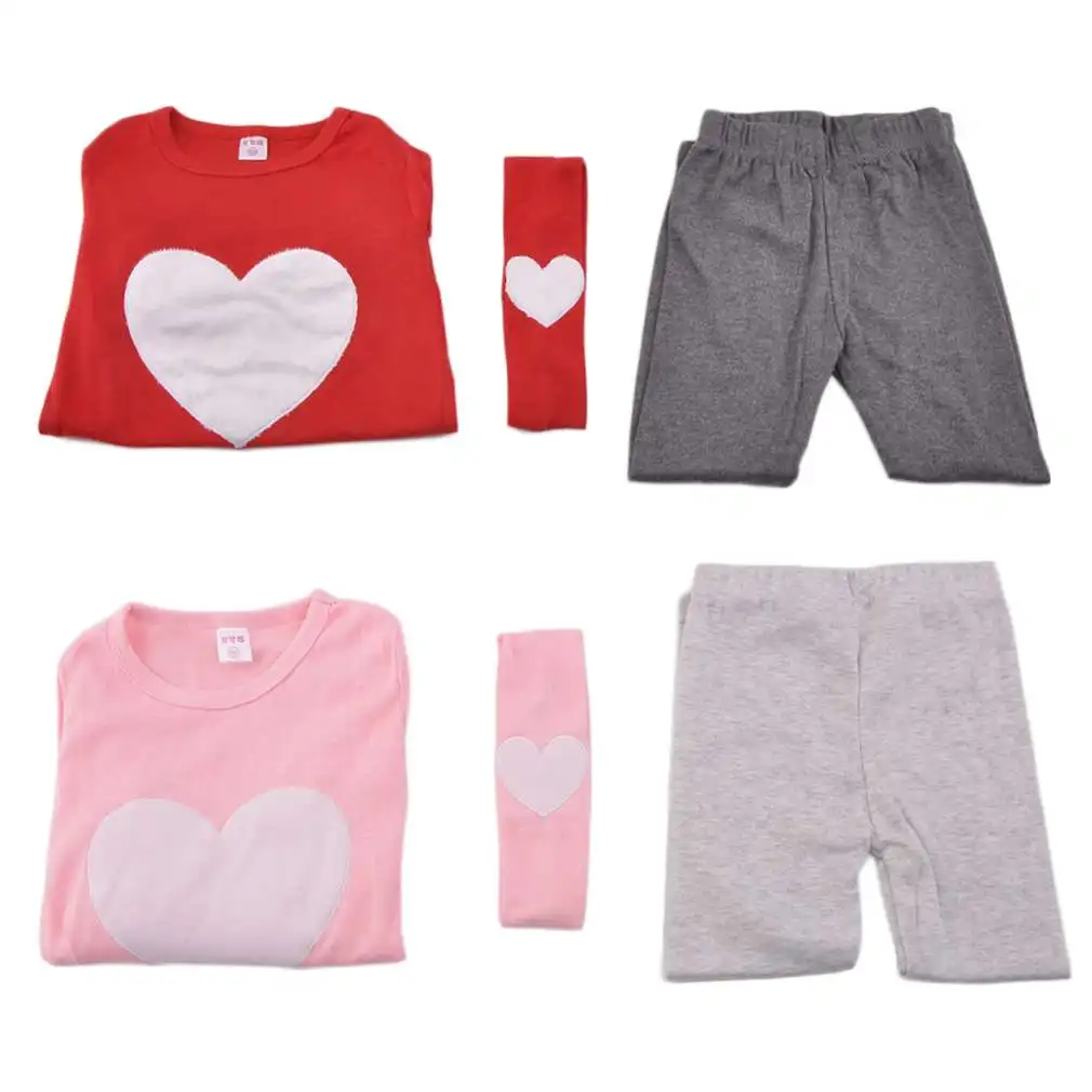 

New Fashion Cute Design 2 Colors 3pcs HairBand+Shirts +Pants Childrens Clothing Set Girls Clothes Suits with Heart Shape Pattern