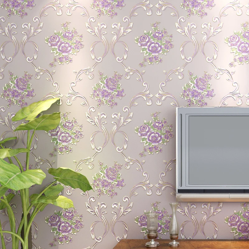 Цветочные обои современные пасторальные 3D фиолетовые цветы настенные наклейки для гостиной ТВ диван спальня домашний декор фон обои 3 D
