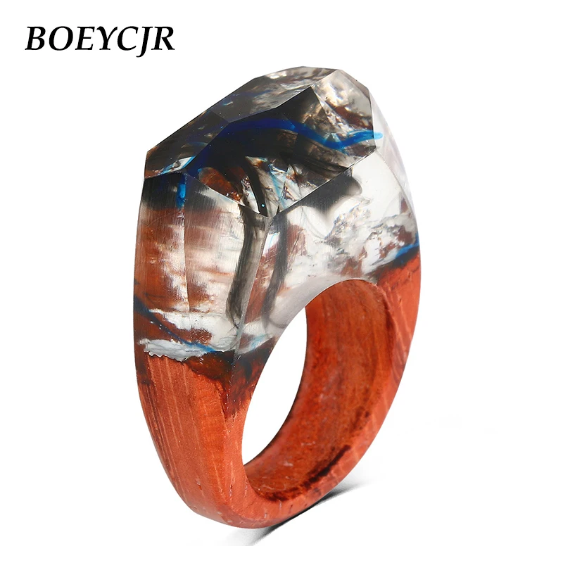 Мужское кольцо BOEYCJR из смолы с деревянным ландшафтом модные ювелирные изделия