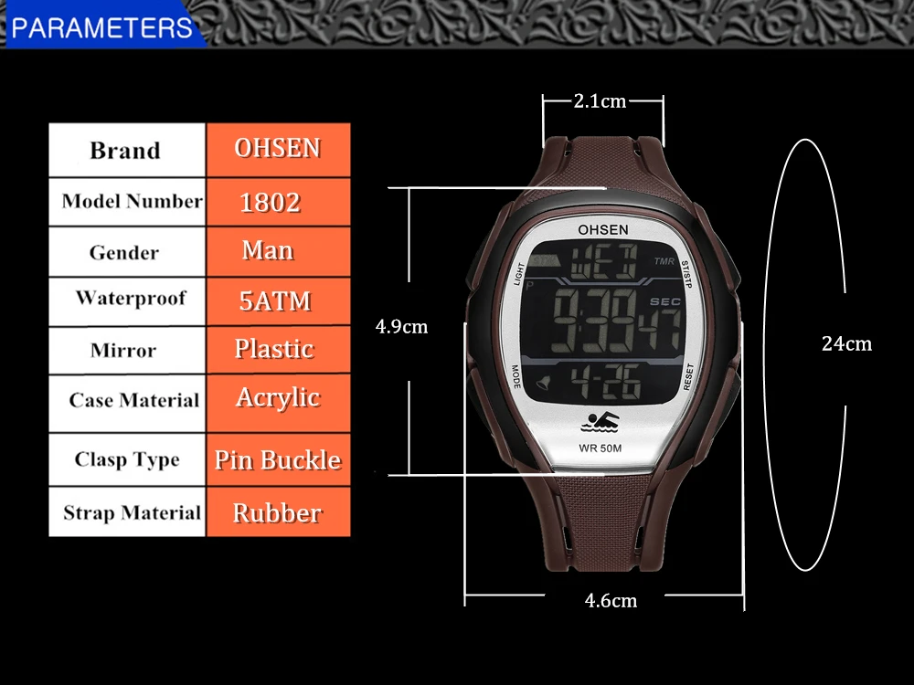 2018 OHSEN цифровые lcd мужские наручные часы подарки 50 м Дайвинг резиновый ремешок с календарем, будильником, секундомером белые модные