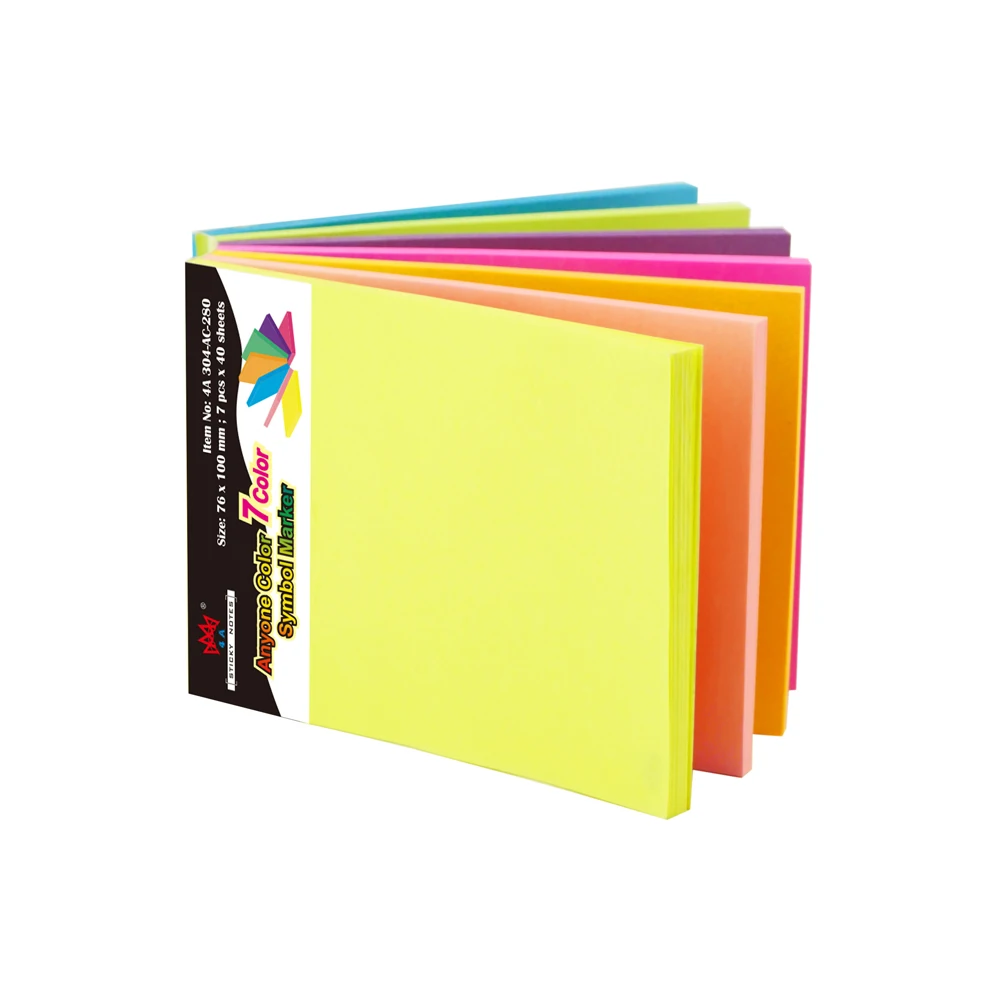 

4A Magic Separate Sticky Notes 3 x 4 Inches 7 Neon Assorted Stationery Planner Stickers Memo Pad School Supplies 4A 304-AC-280