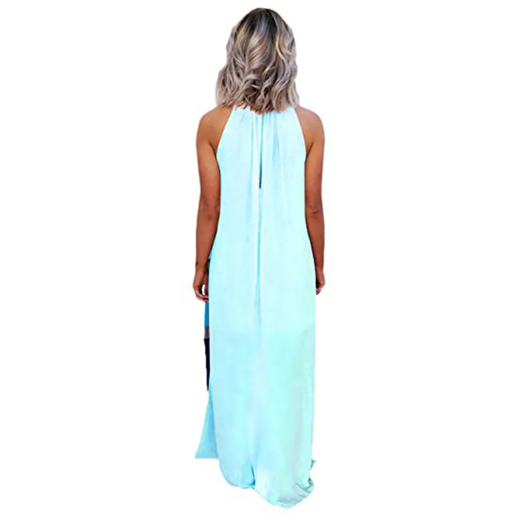Летние платья, повседневное модное элегантное платье, женское Полосатое цветное лоскутное Плиссированное длинное платье макси с открытой спиной@ 122