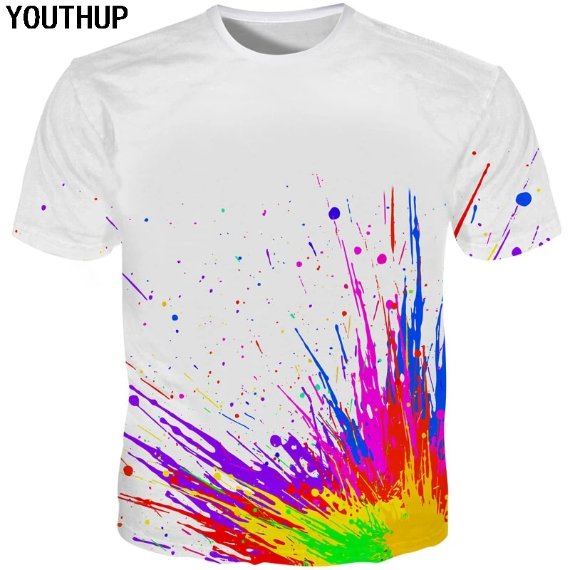 YOUTHUP 2020 Мужская 3D футболка/Женская белая футболка с разноцветным брызговым