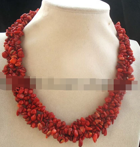 

Hot sell Noble- FREE SHIPPING>>>@@ 11.22 4rows red croal handcraft baroque necklace 17" Discount 35%