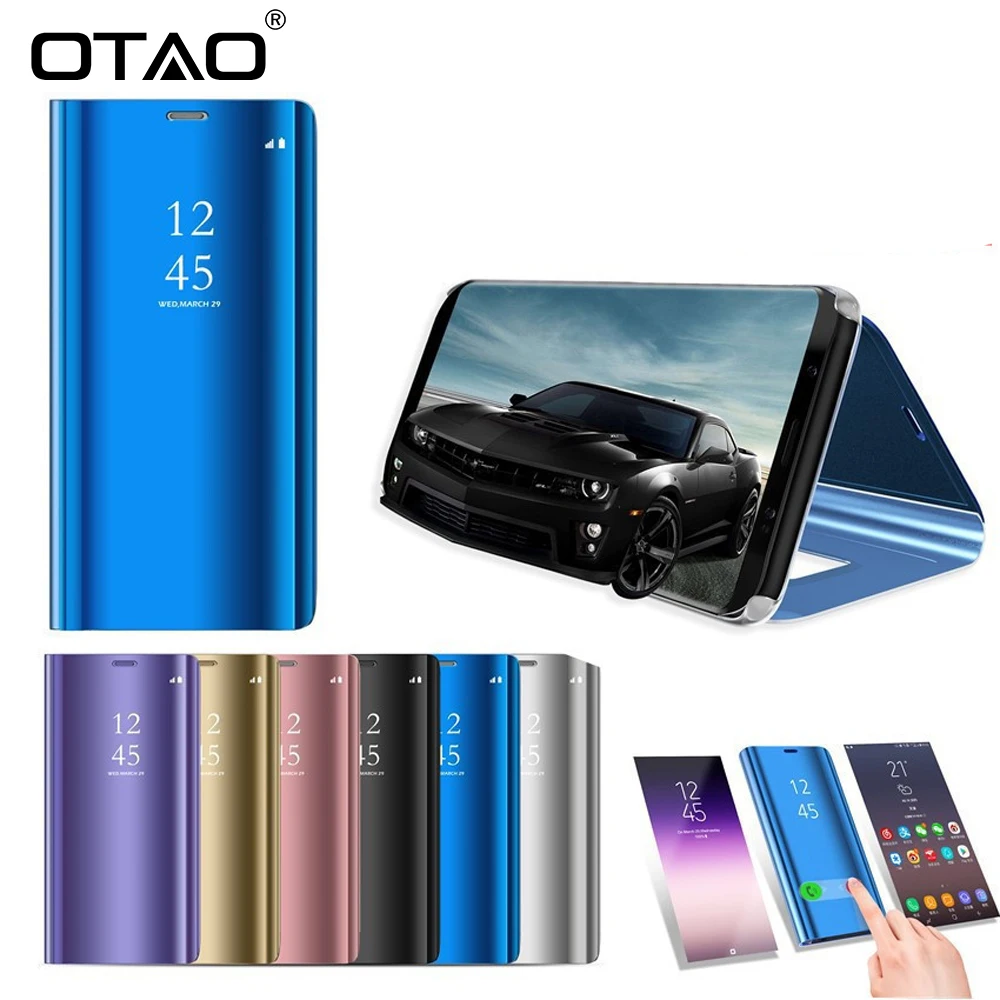 

OTAO New Smart Mirror Flip Phone Case For Xiaomi 8 Lite 5C 6C mix 3 Clear View Cover For Mi Redmi Note 4 5X 6 Plus Leather Case