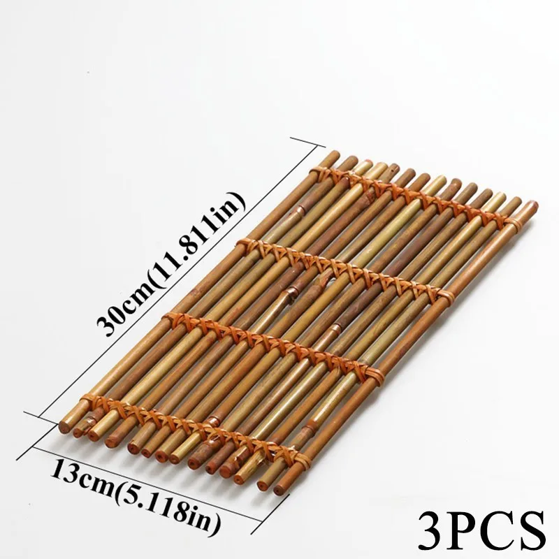 Ручной работы Плетение бамбуковый кунг-фу чайный поднос аксессуары набор чайный горшок креативная подставка под чашки коврик подставка для напитков Настольный сервис - Цвет: 3PCS30X13cmTD149