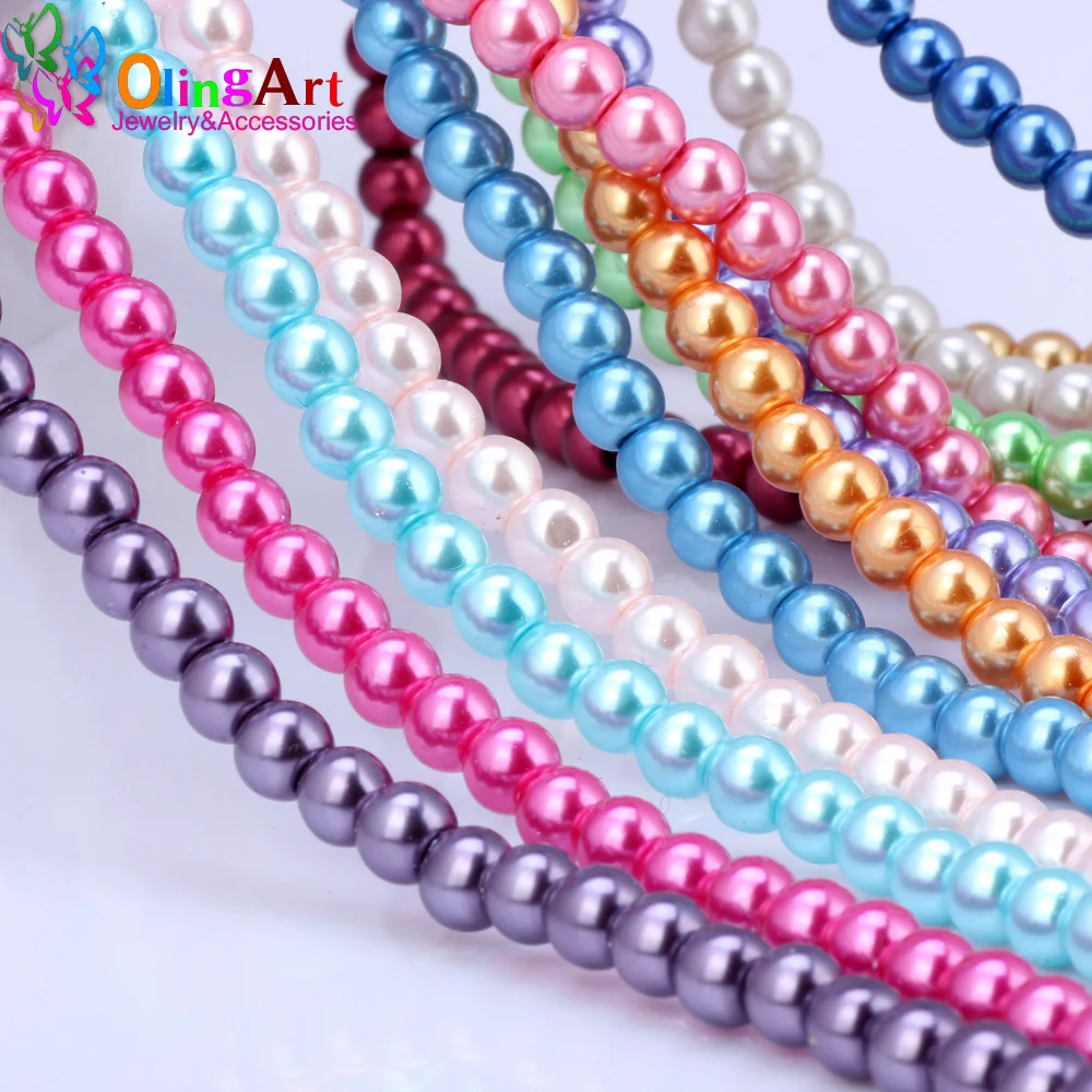OlingArt 4MM 100pcs/lot Glass Beads Round Imitation Pearl Bracelet DIY Earrings Charms Necklace for Jewelry Making