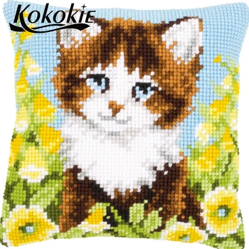 

Cross-Stitching Embroider Needlework kits cat printed Cross stitch For embroidery cushion cover kits fabric throw pillow