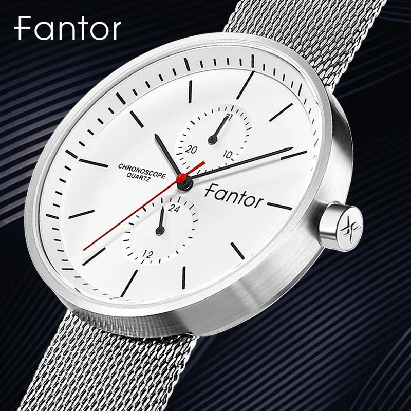 Fantor часы мужские роскошные повседневные бренд хронограф кварцевые наручные часы мужские Ультра тонкие водонепроницаемые сетчатые часы для мужчин