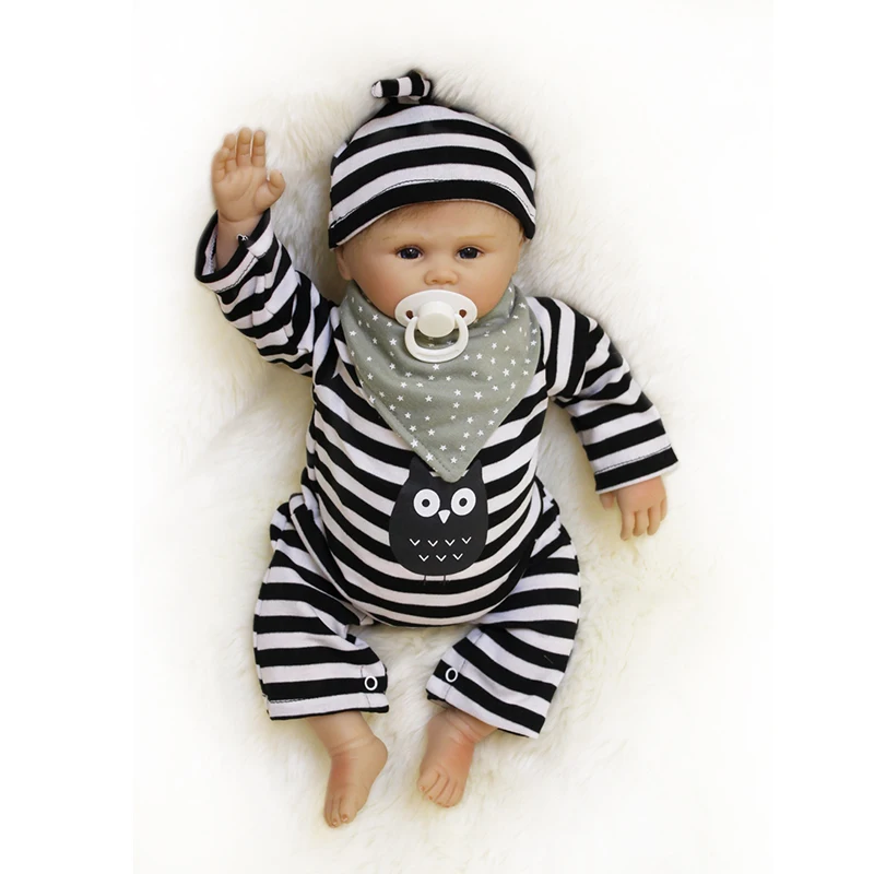 

Nicery 20inch 50cm Bebe Doll Reborn Soft Silicone Boy Girl Toy Reborn Baby Doll Gift for Child Black and White Striped Jumpsuit