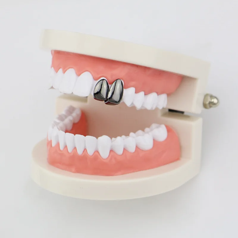 Factory Bottom Price 2 pcs Teeth Jewelry Real Gold Plated Teeth Grillz Hip-hop Cool Men Fake Tooth Grillz USA Hot Sale Halloween Gift (8)