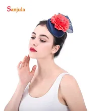 Темно-синие небольшой Шапки с цветами ручной работы; шикарный свадебный головной убор с Заколки дамы с пестрой обшивкой вечерние украшение для волос H72