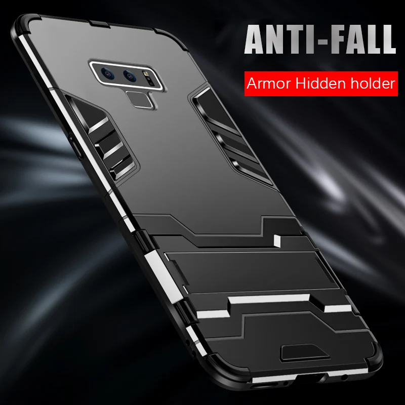 

Luxury Shockproof armor case For samsung galaxy note 9 8 with Hidden holder case for samsung galaxy S9 S8 plus S7 edge cover