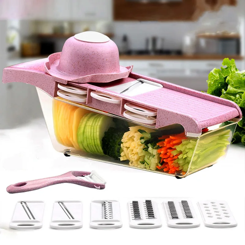 

Wheat material with hand guard 6 blade pink multifunctional cutters potato silk cucumber slices garlic ginger silk cutters
