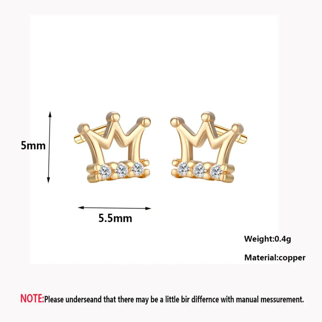 QIMING крошечные милые золотая корона принцессы серьги для женщин Фианит, циркон, Кристалл Детские серьги гвоздики подарок на день рождения