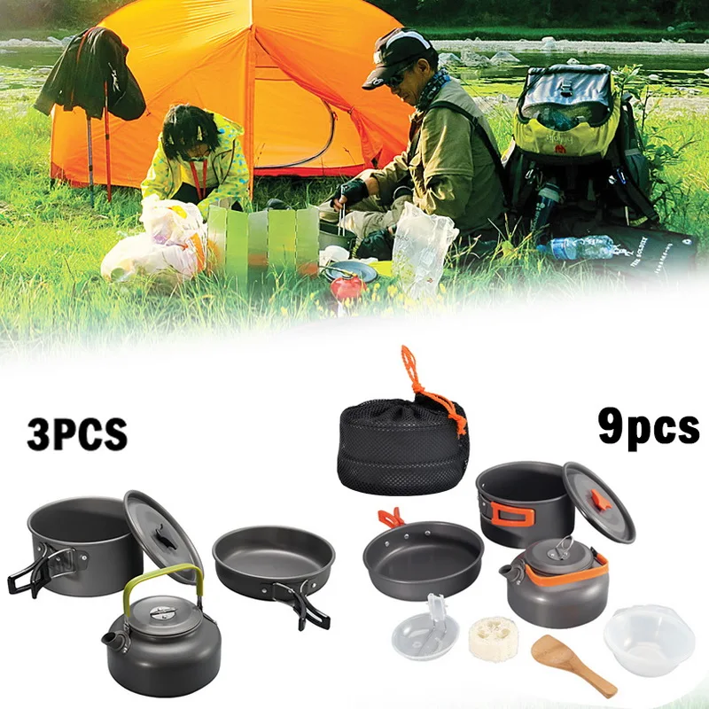 

Portable Outdoor Camping Cookware Kit Travel Tableware Hiking Picnic Backpacking Camping Tableware Pot