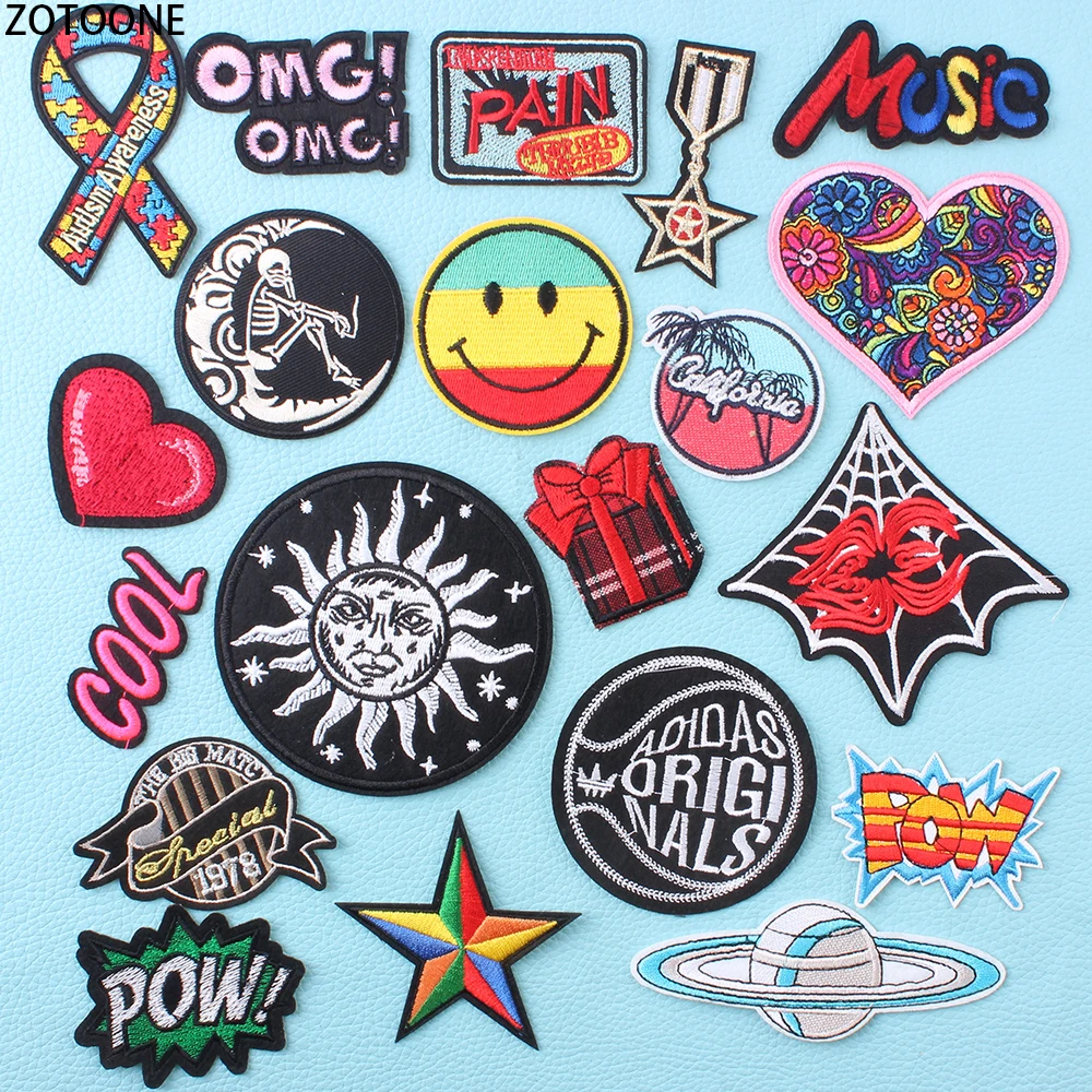 Zotoone Colorful Letters Circle Patches For Clothing Embroidered Patch