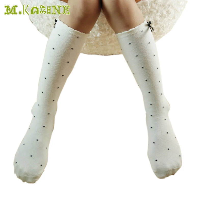 

New Fashion Girls Stockings Cotton Baby Child Leg Warmers Bow Lace Knee High Socks Kids Black White Dots Mesh Stocking For 2-8Y