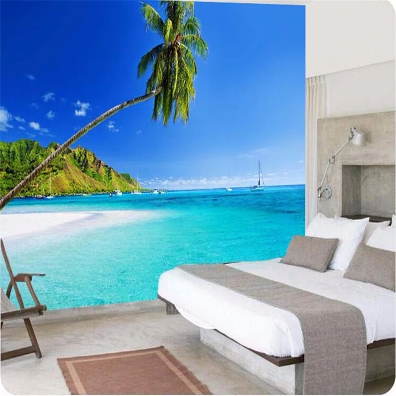 

beibehang custom photo 3d wall paper Mediterranean palm mural TV backdrop blue sky clouds large wall mural wallpaper for wall 3d