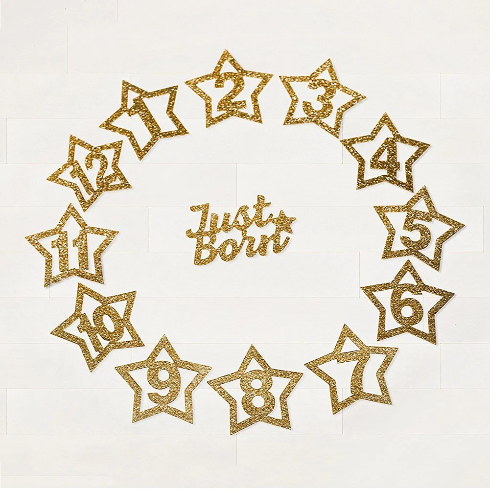 

Birthday Wall Paper Shower Monthly String Flag One Year Old Accessories Baby Photo Party Decor Frame Banner Set Hanging Star