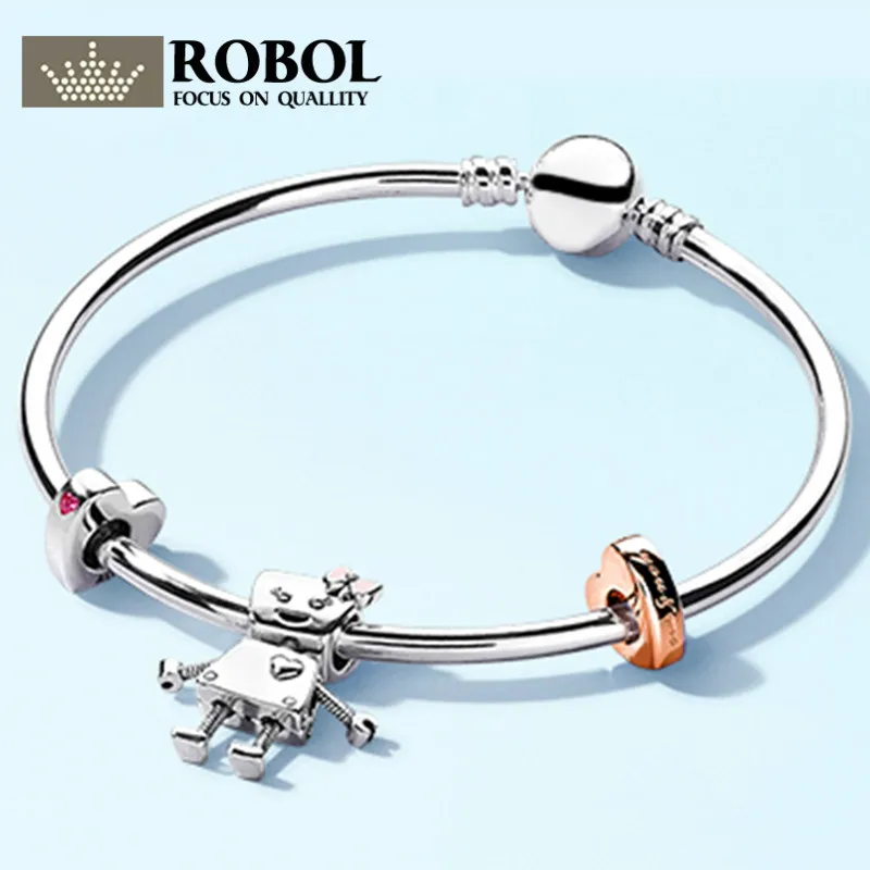 ROBOL 100% 925 Sterling Silver Brand New Pandol Bracelet Bella And Friends Bracelet Set Suitable For DIY Family Friends Gift