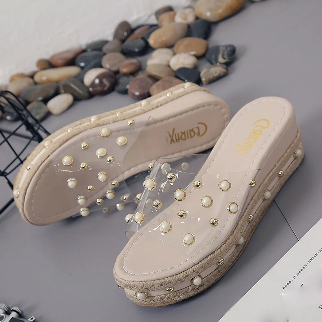 Fashion Jelly Sandals Summer Candy Slippers Woman Shoes Flats Ladies Womens Zapatos Mujer Slip On Pearl Beach Wedges Jelly Shoe