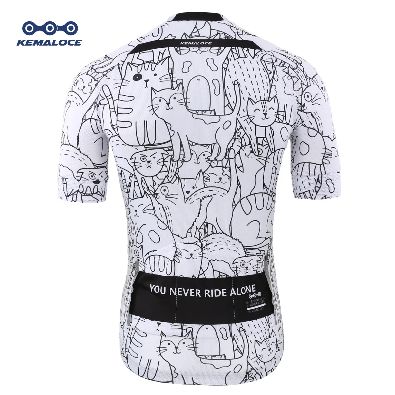 تنفس للجنسين الأبيض الكرتون القط الدراجات جيرسي الربيع مكافحة بيلينغ صديقة للبيئة الدراجة الطريق الملابس فريق دراجة ارتداء قمصان