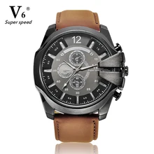 V6 brand Men sports watch cowboy watch analog quartz watch leather fashion military watch gift boyfriend relogio masculino
