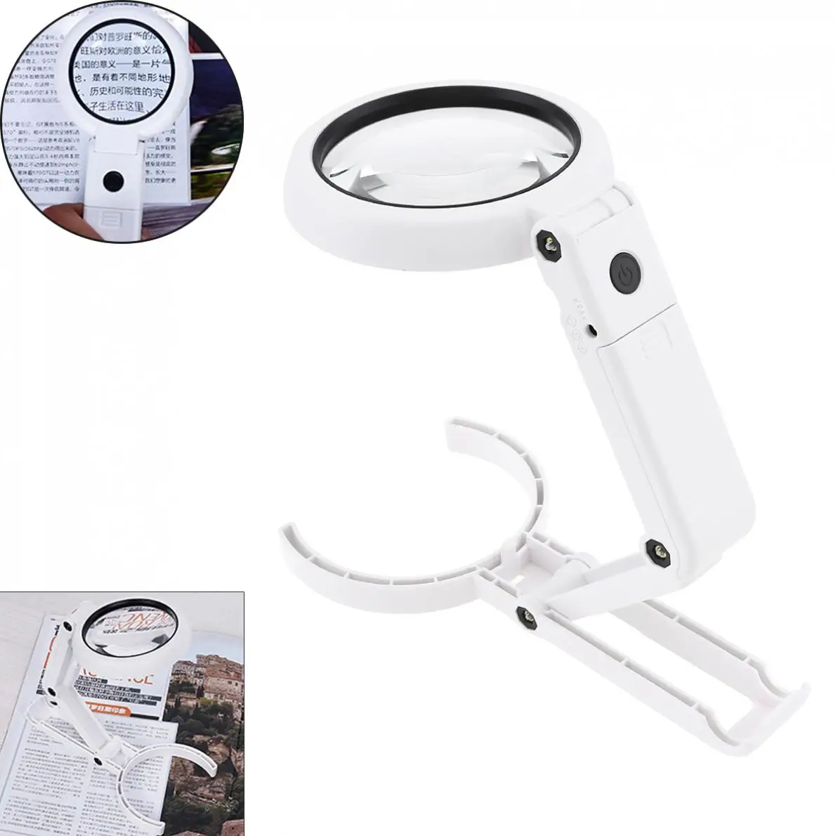 

Functional 11X ABS + Acrylic Optical Lens Desk-top Multifunctional Foldable Rechargeable Magnifier for Reading and Inspection