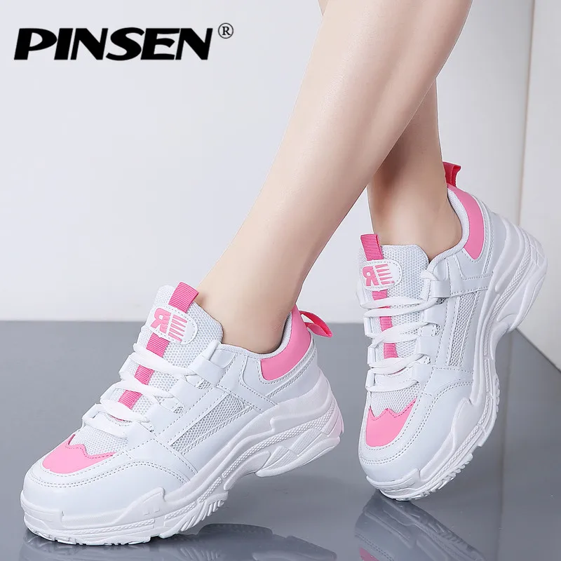 

PINSEN 2019 New Fashion Women Casual Shoes Breathable Mesh Lace-Up Shoes Women Flats Platform Chunky Sneakers zapatillas mujer