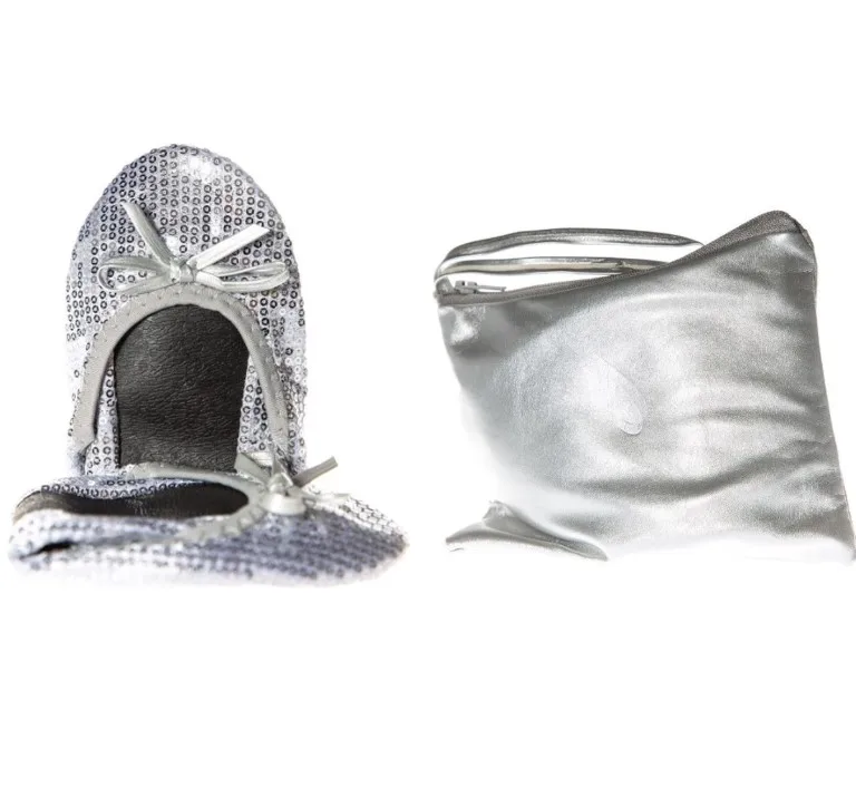 

Free shipping ! 2018 made in China cheap silver glitter foldable flats wedding gift for guest