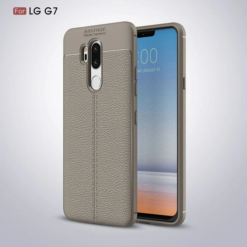 Ультратонкий кожаный чехол для телефона с зернистой текстурой для LG G7 G6 V30 чехол s Мягкий ТПУ Силиконовый противоударный чехол для LG Q7 Q6 Plus K8 K10 - Цвет: Gray
