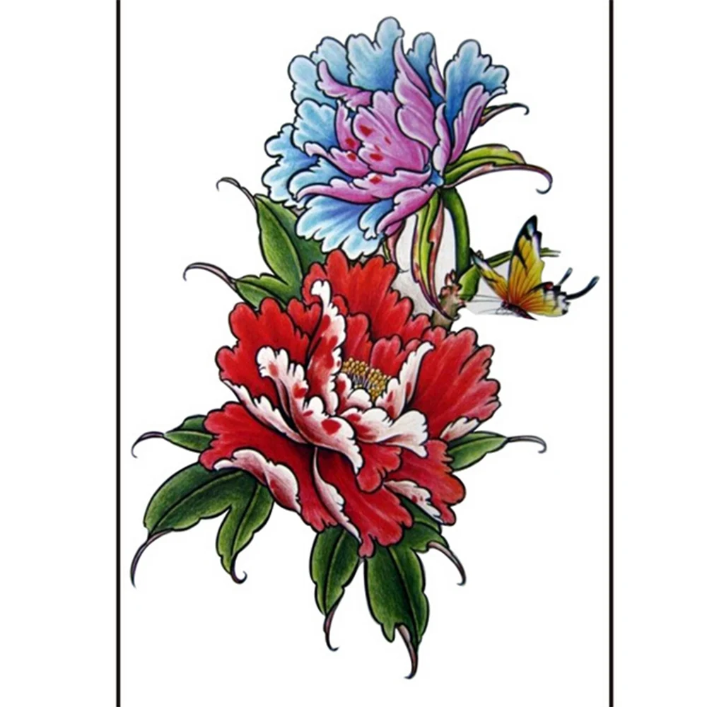 2 Pcs Rouge Fleur Tatouage Temporaire Autocollant Hibiscus