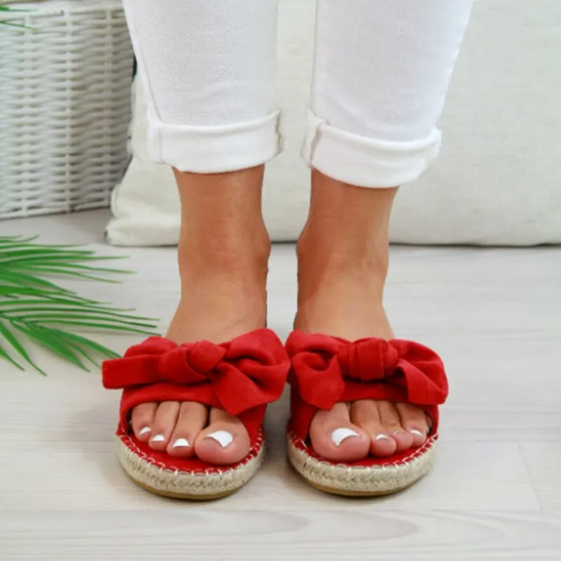 Women Sandals Torridity Woman Cute Bow Slippers Hemp Open Toe Casual Shoes Ladies Outdoor Beach Flops Female