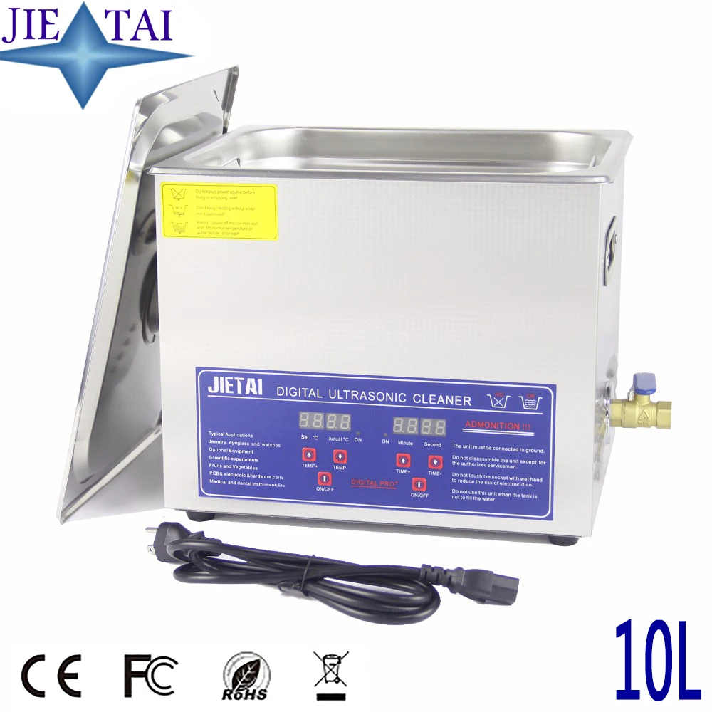 

JIETAI Digital Ultrasonic Cleaner Bath 10L 240W 40kHz Metal Basket Engine Parts Moto/Auto parts Commercial Component Industry