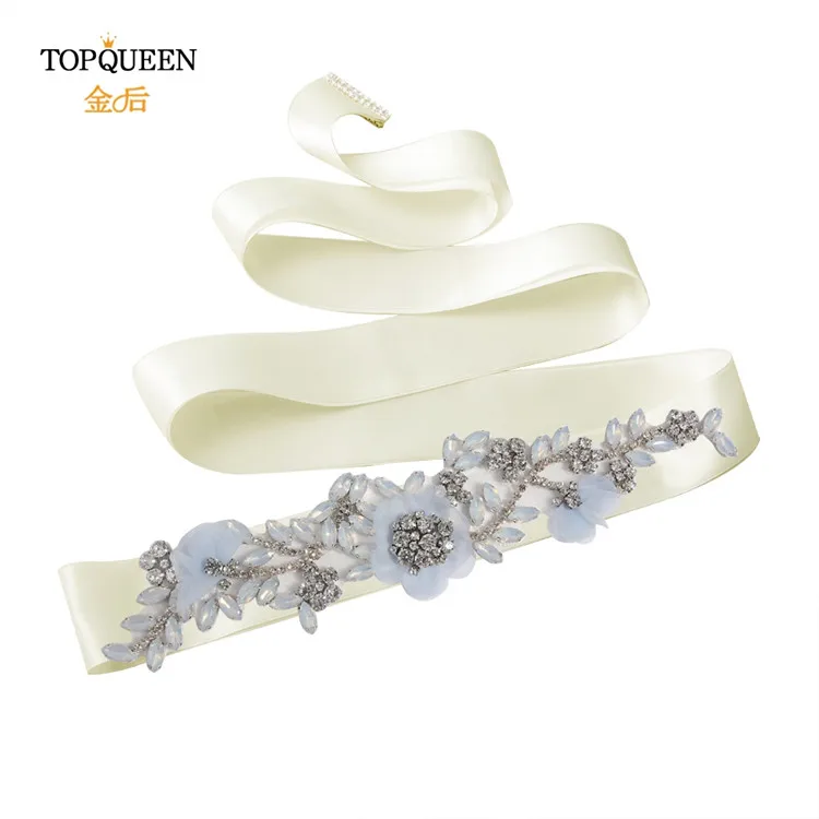 TOPQUEEN S419-B светло-голубое платье пояс фиолетовый цветок пояс фиолетовый горный хрусталь пояс Кушак для платья темно-синие свадебные атласные свадебные платья - Цвет: Off-white