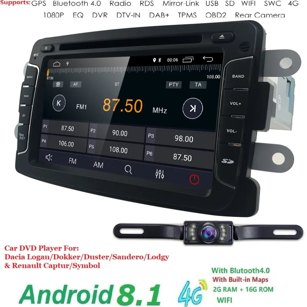 Cheap QuadCore Pure Android8.1 GPS Navigation Radio For RENAULT Dacia Renault Duster Logan Sandero Car DVD Central Cassette Player DAB 2
