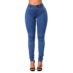 Осень плюс размеры повседневное для женщин обтягивающие джинсы брюки Тонкий стрейч хлопок джинсовые мотобрюки для синий высокая талия