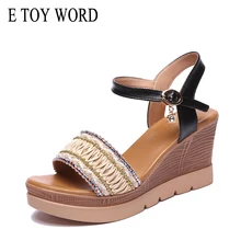 E TOY WORD 2018 Summer Wedge Sandals Women's High Heels Platform Sandals wild large size 40-43 Fashion Women Shoes