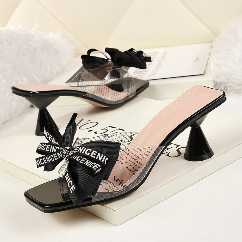 

Fashionable sexy, open-toed sandals, bow-tied high heels, transparent sandals, temperament women's shoes