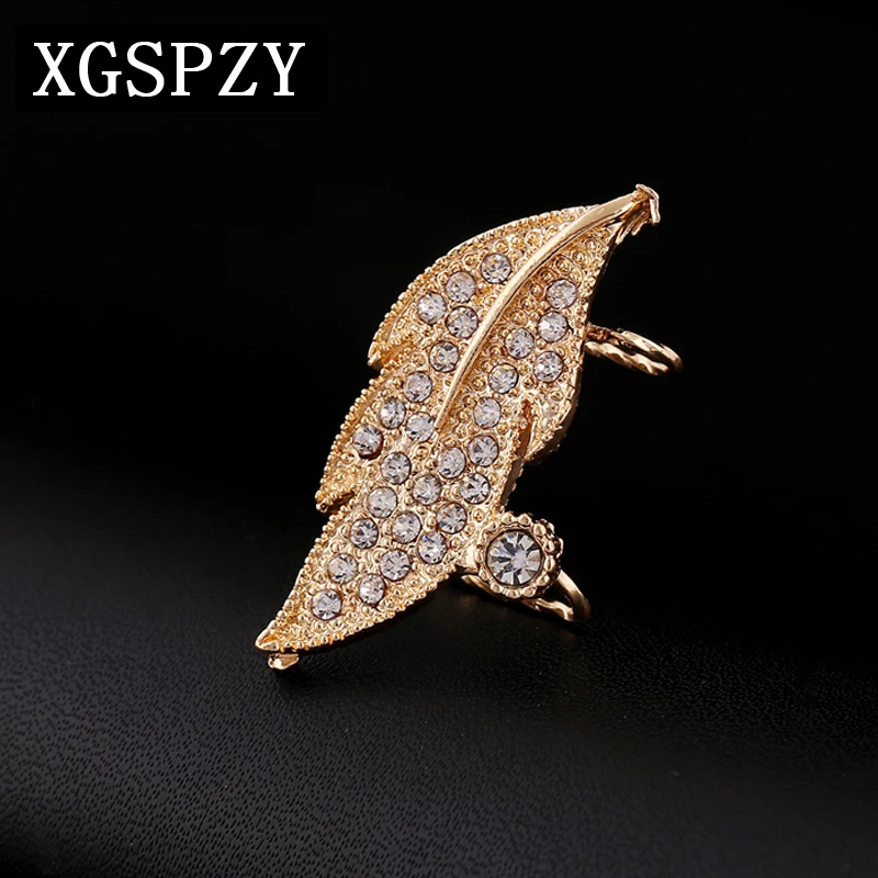 XGSPZY Exquisite Full Crystal Leaf Ear Cuff Trendy Rhinestones U Shaped