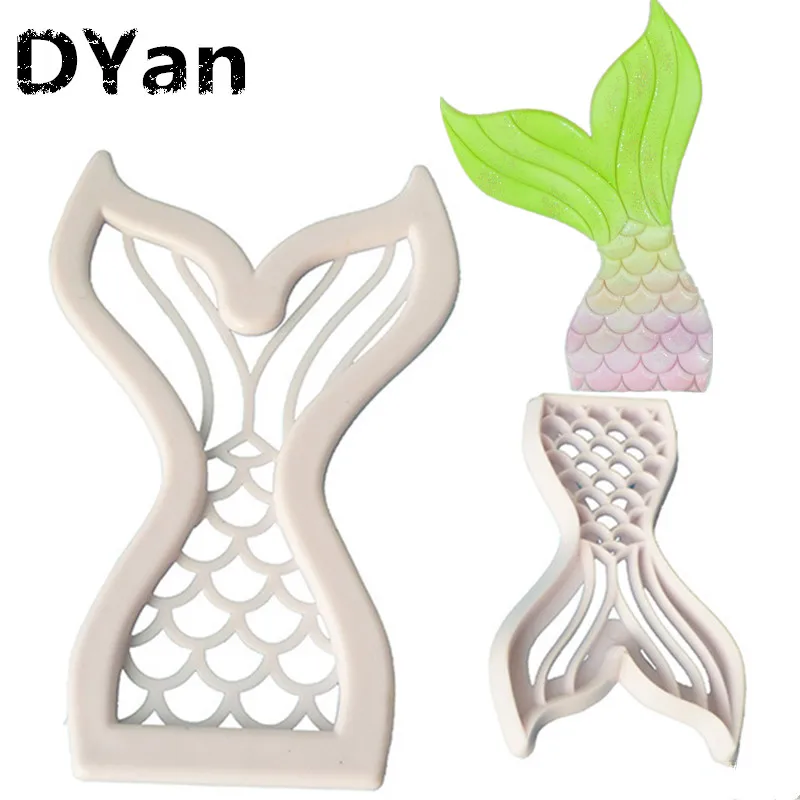

2pcs/set Mermaid Fish Tail Baking Tools Cake Mould Piece Diamond Spring Die DIY Decorating Fondant Mould Cake Mould A1451