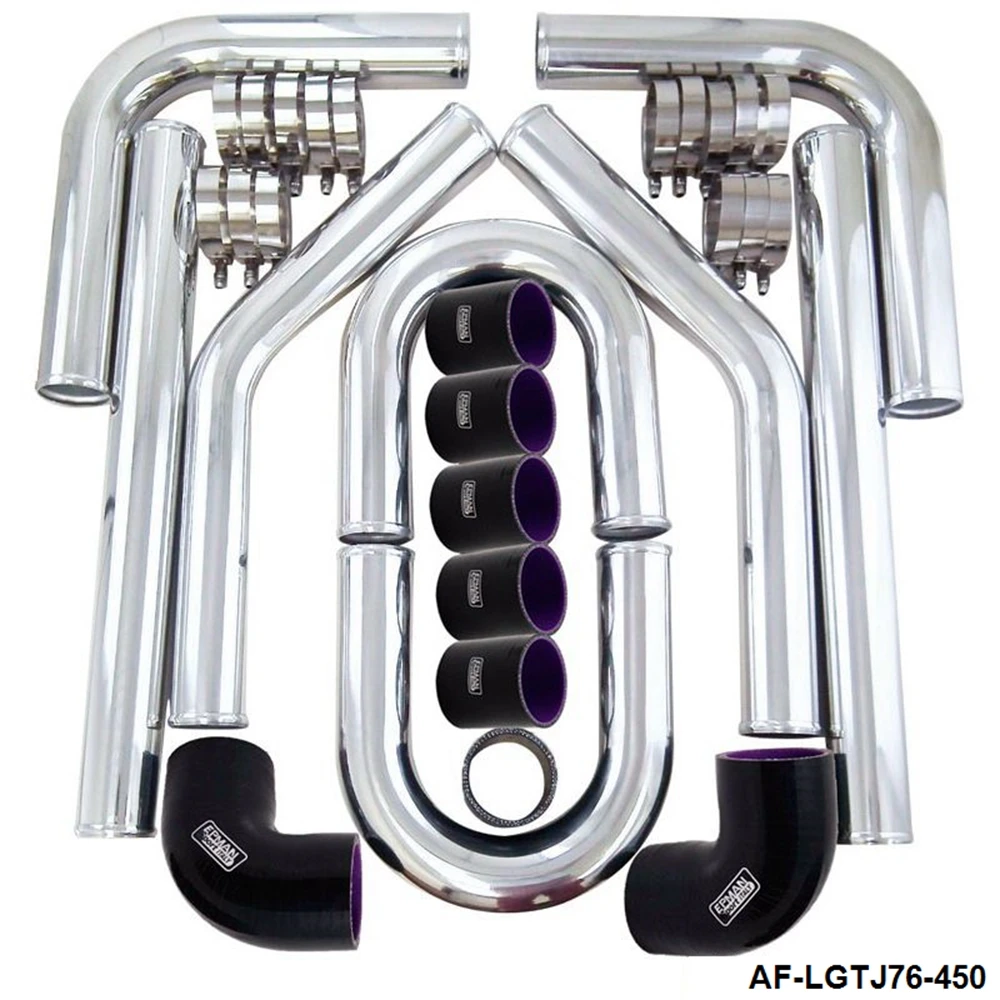 Universal Black 3" 76mm Polished Aluminum FMIC Intercooler Piping Kit