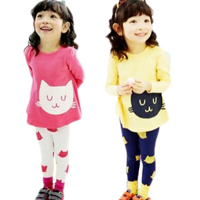 

Baby children's clothing girls set 2019 spring and autumn new cartoon cat casual children's clothing suit girls cotton clothing