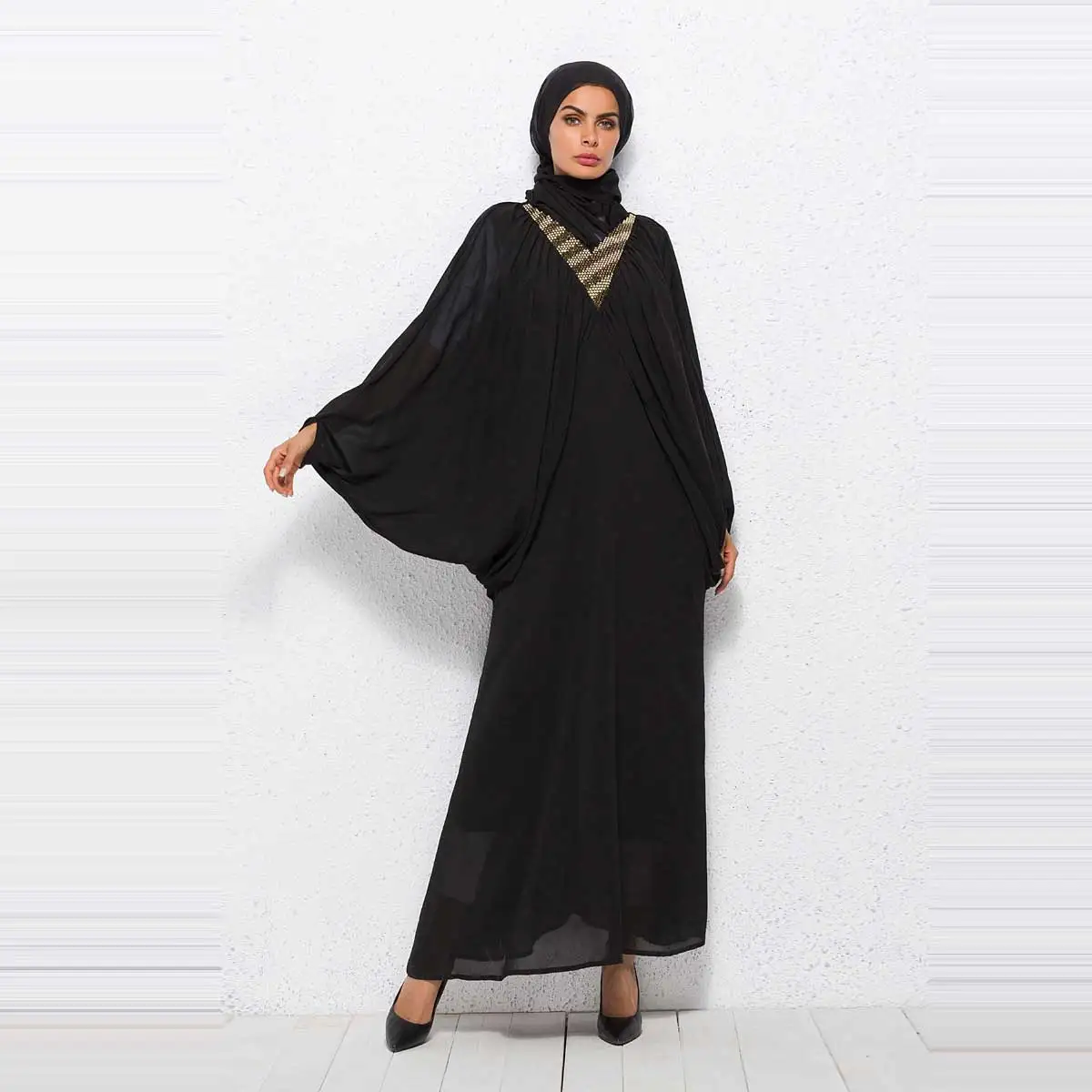 

brand diamonds chiffon batwing sleeve Muslim abaya kaftan dubai arabic islamic women party dress 2019 spring autumn VKDR1465