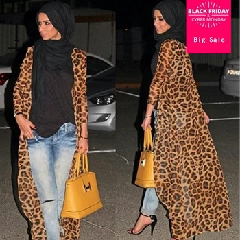 

Factory outlet 2018 Fashion European and American foreign trade leopard chiffon abaya female gown Muslim cardigan abaya w1418