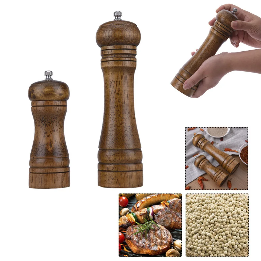 Classic Style Wooden Hand Manual Salt and Pepper Mills Grinder with Ceramic Core Herb Spice Tool