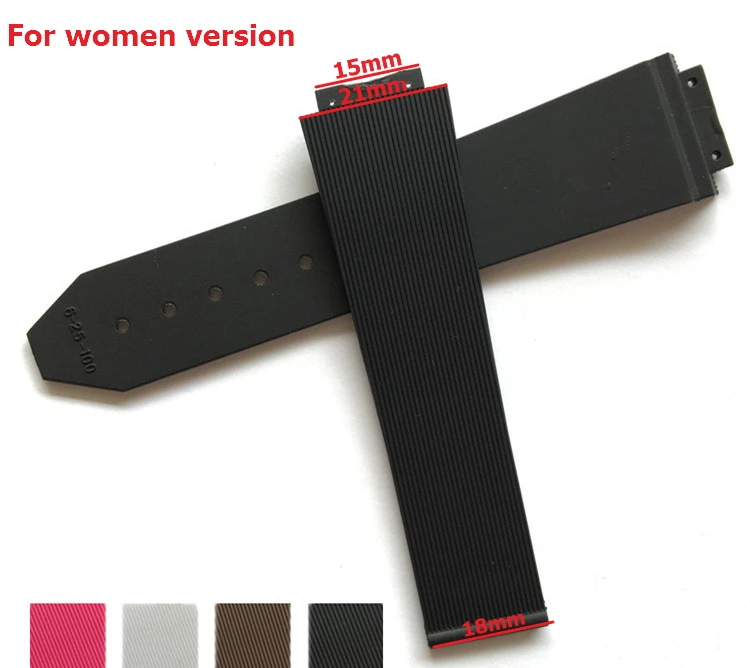 

Warchband for Hublot female women rubber strap waterproof silicone watch band 15*21mm band 18mm logo on strap butterfly buckle